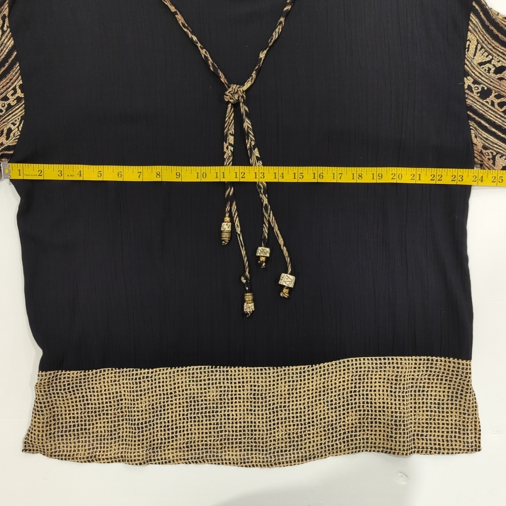 Vintage Carole Little Black and Tan Patterned Blouse - Women's 16 Tribal Animal - Picture 14 of 14